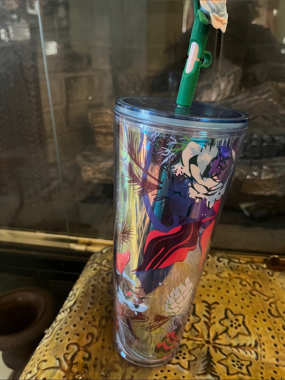 Starbucks  Iridescent Floral Mermaid Tumbler with Dark Blue Lid